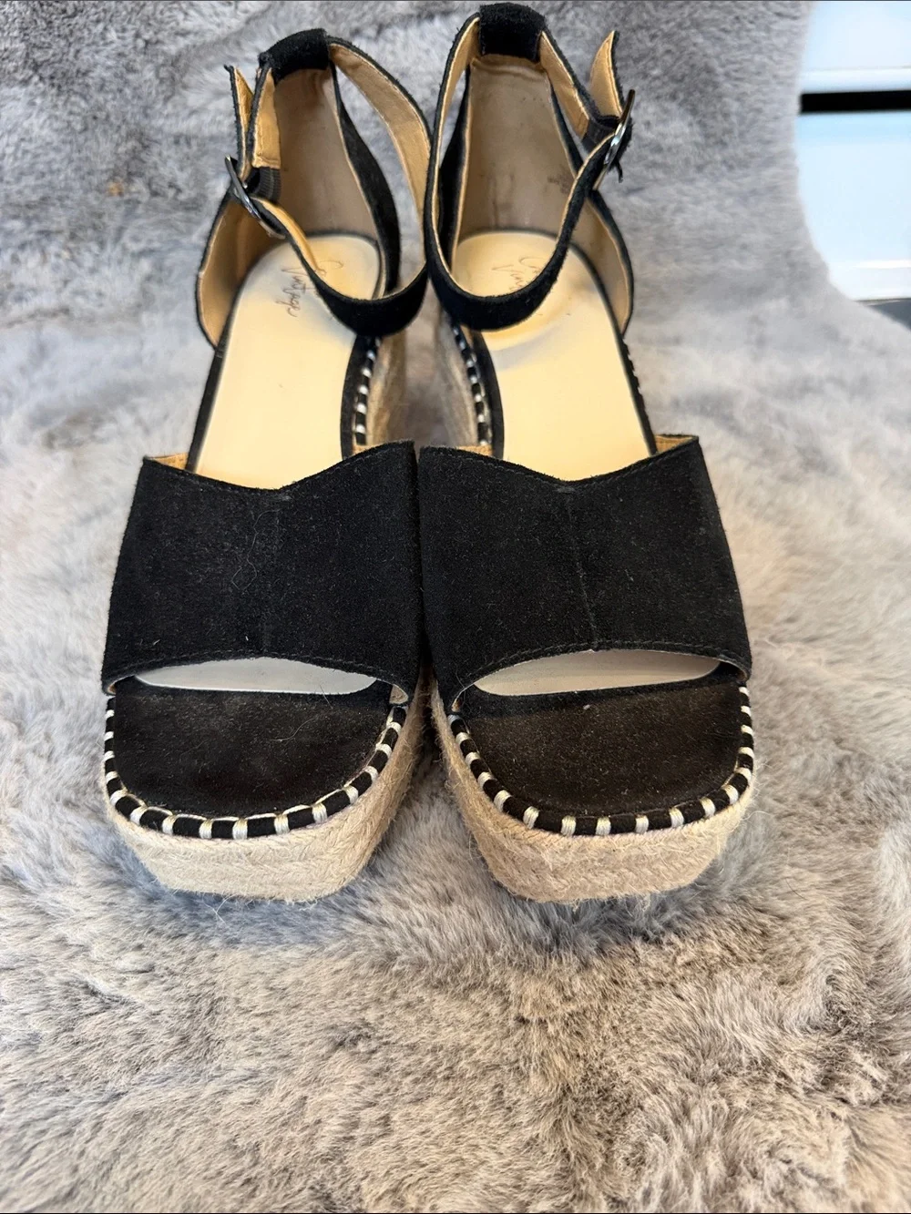 Crown Vintage Black Suede Espadrille Wedge Sandals